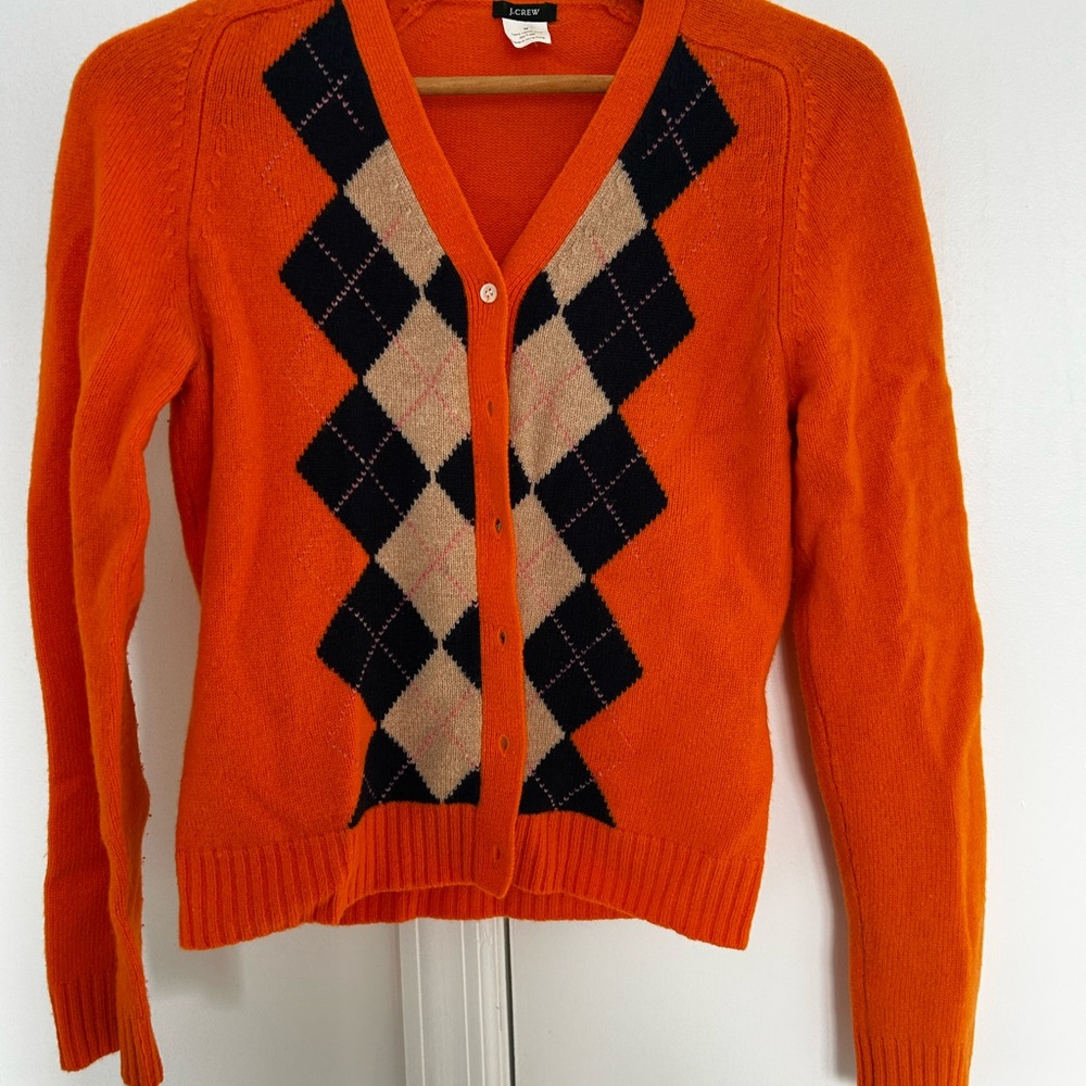 Vintage J. Crew Orange Argyle Women's Sweater